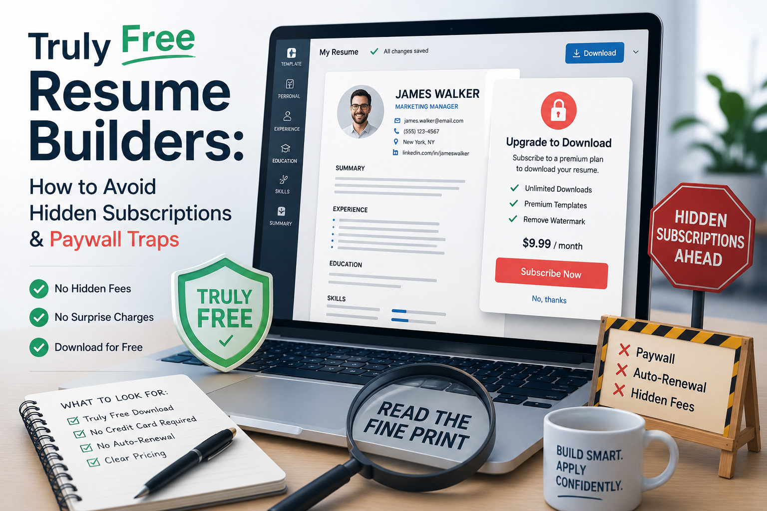 Avoid hidden subscription traps in online resume builders